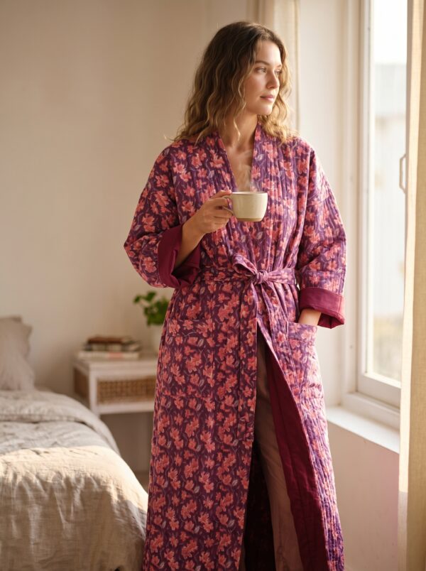 Rang - Plum Lotus Quilted Kimono Robe