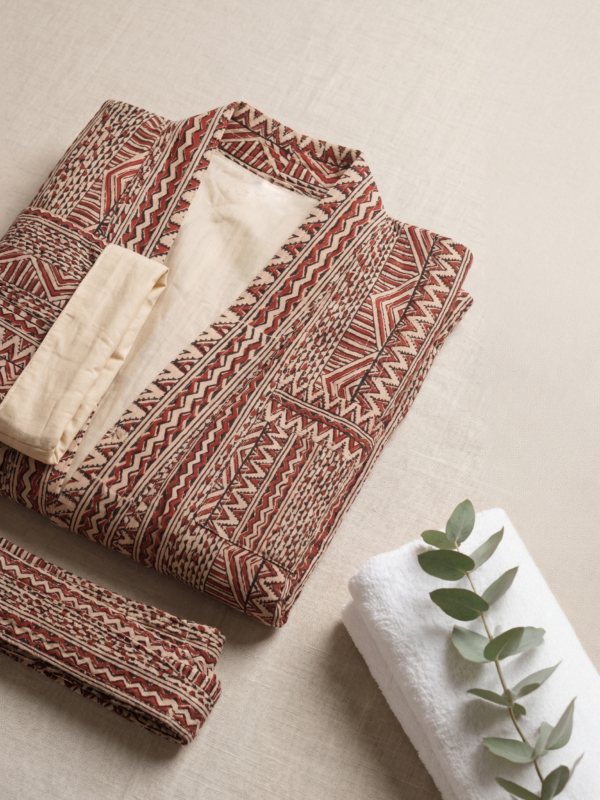 Rang - Rust Geometric Quilted Kimono Robe