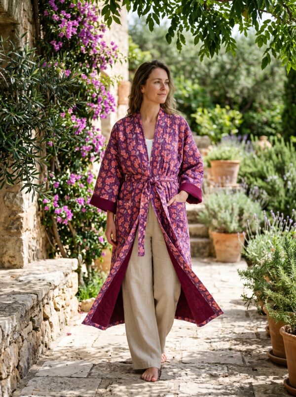 Rang - Plum Lotus Quilted Kimono Robe