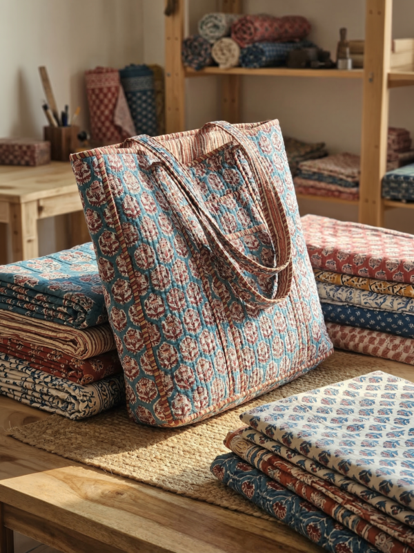 Block&Bloom - Peacock Court Quilted Tote Bag