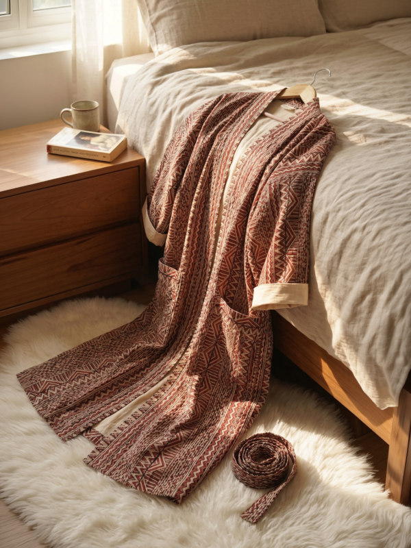 Rang - Rust Geometric Quilted Kimono Robe
