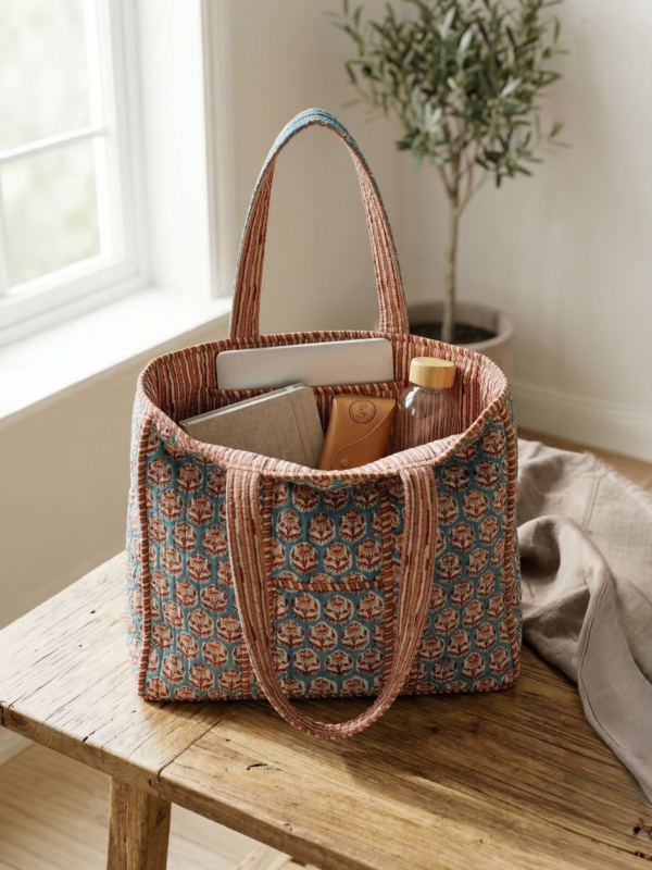 Block&Bloom - Peacock Court Quilted Tote Bag
