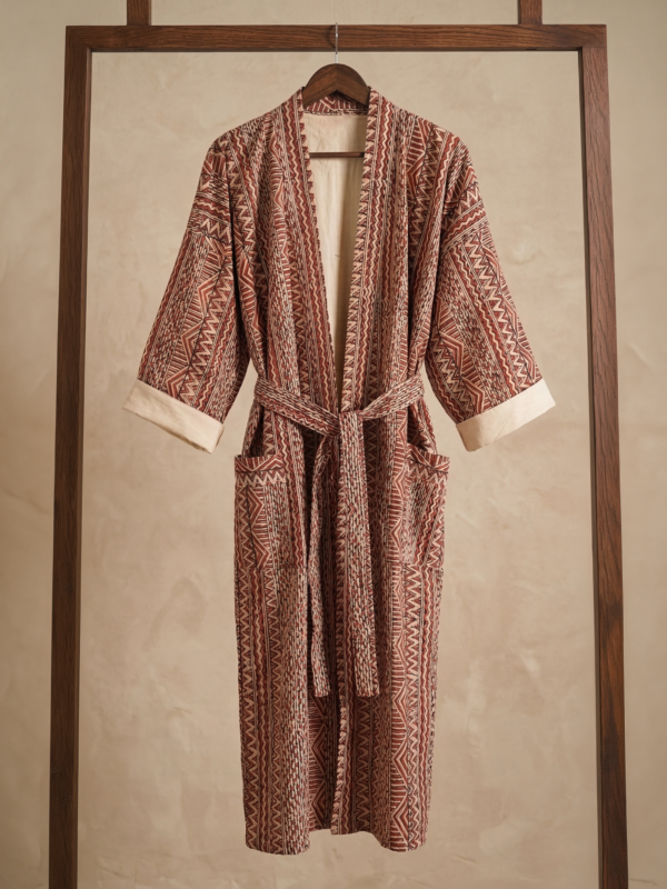 Rang - Rust Geometric Quilted Kimono Robe