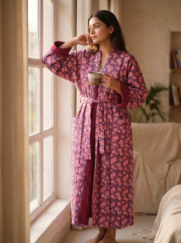 Rang - Plum Lotus Quilted Kimono Robe