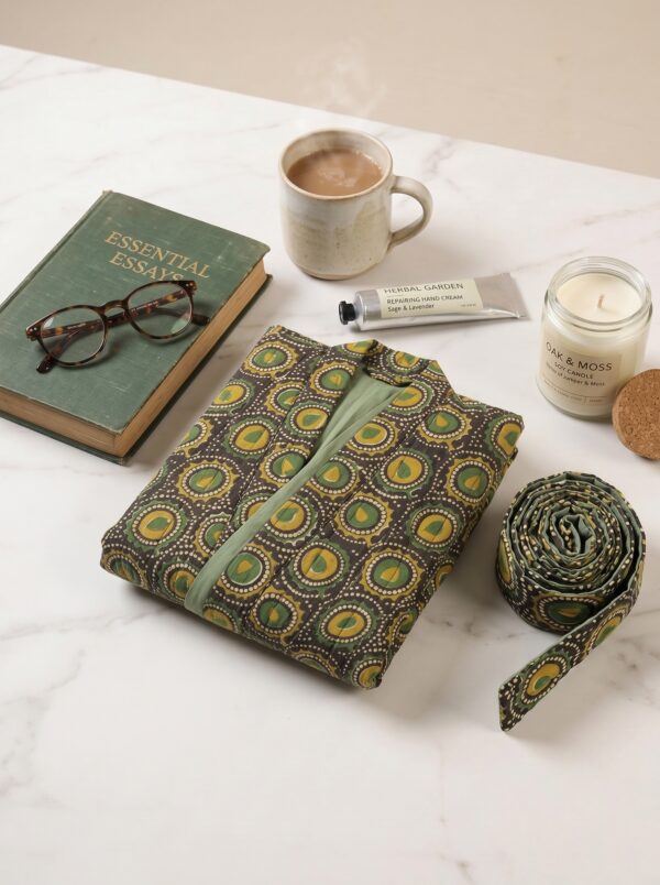 Rang - Olive Peacock Quilted Kimono Robe