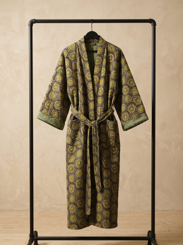 Rang - Olive Peacock Quilted Kimono Robe