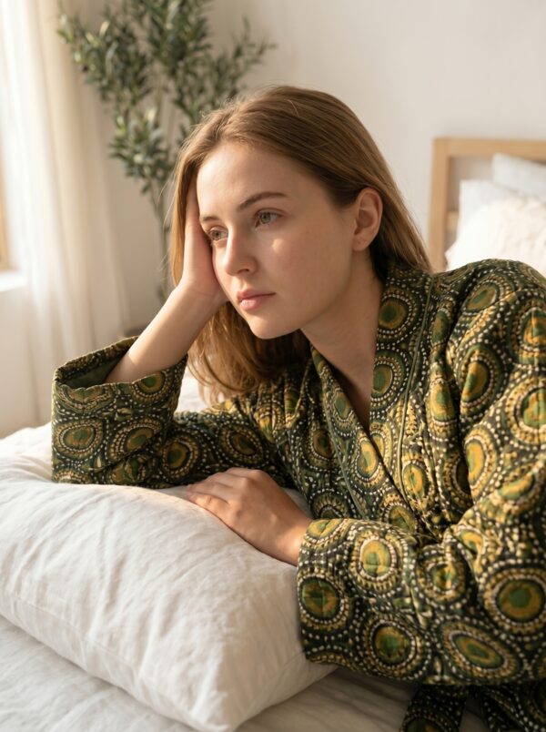 Rang - Olive Peacock Quilted Kimono Robe